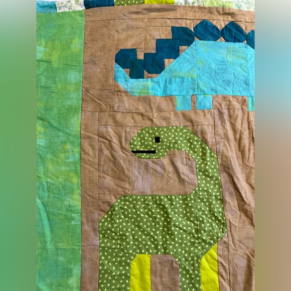 Dinosaur Baby Blanket Quilted Patchwork Fleece Side - Picture 4 of 8